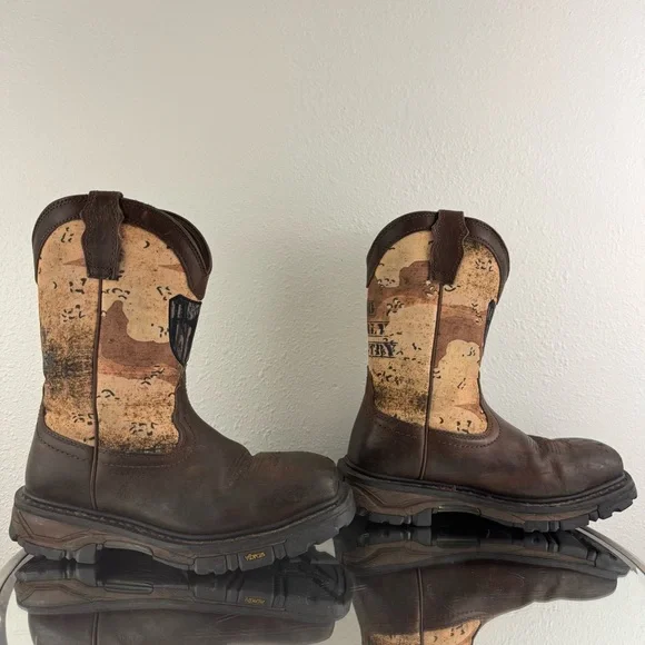 !SOLD! CODY JAMES Brown Leather Camo Flag Vibram Decimator Comp Toe Work Boots - Picture 3 of 13